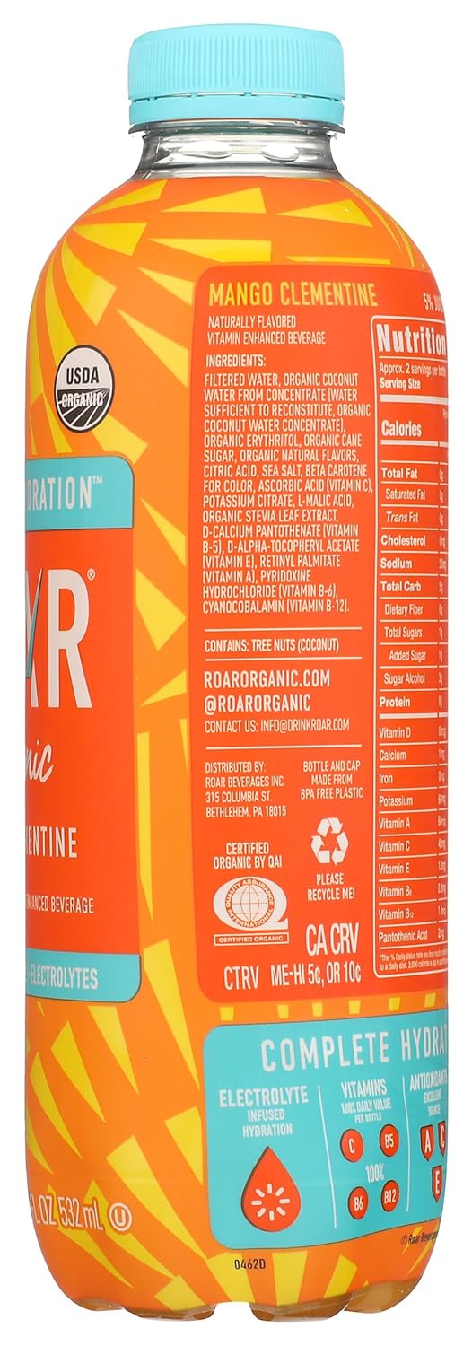 Roar, Water Electrolyte Clementine Mango, 16.9 Fl Oz