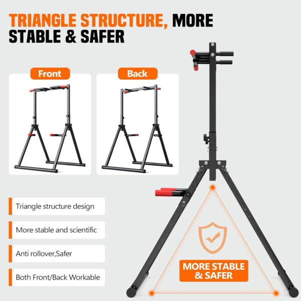 SERTT Foldable Power Tower Dip Station Pull Up Bar, Multifunction Home Gym Strength Training Equipment, Fitness Triangular Design Pullup Dip Station Rack, Support 440LBS