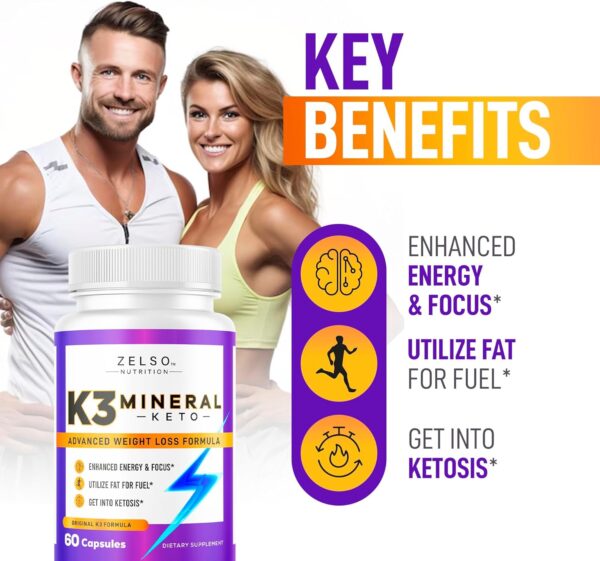 ZELSO (3 Pack) K3 Mineral Weight Loss Pills for Women and Men - K3 Salt Mineral, Vitamin + K3 Capsules Supplement for Weight Loss - 180 Days Supply