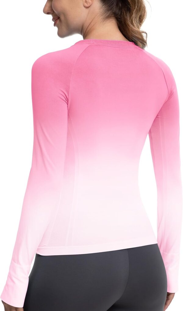 MathCat Long Sleeve Workout Tops for Women, Gradient Running Athletic Shirts, Seamless Breathable Tops with Thumb Holes