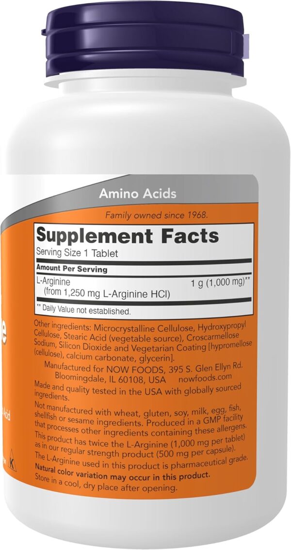 NOW Foods Supplements, L-Arginine 1,000 mg, Nitric Oxide Precursor*, Amino Acid, 120 Tablets