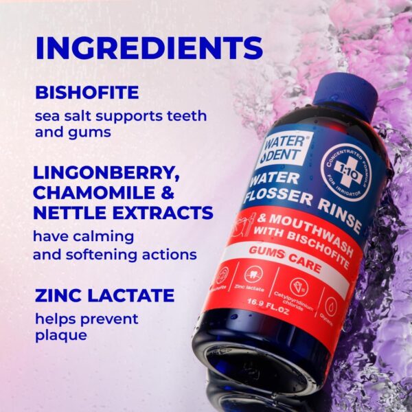 Concentrated Irrigant, Gum Care | Water flosser Rinse & mouthwash| Add to Water Flossers | Fruit Flavor | Pack of 2 = 372 fl.oz | Alcohol Free, Fluoride Free. Made in USA