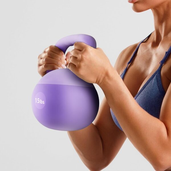 soges PVC One-Piece Kettlebell with Wide Handles, Strength Training Kettlebells 5lb to 35lb Optional for Women of Different Levels, Iron Sand Filled Soft Kettlebell