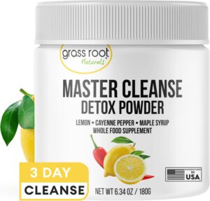 Grass Root Naturals Master Cleanse Detox Powder- Lemonade Detox 3-Day Plant-Based Supplement with Lemon, Maple Syrup, and Cayenne Diet, 6.34oz Container