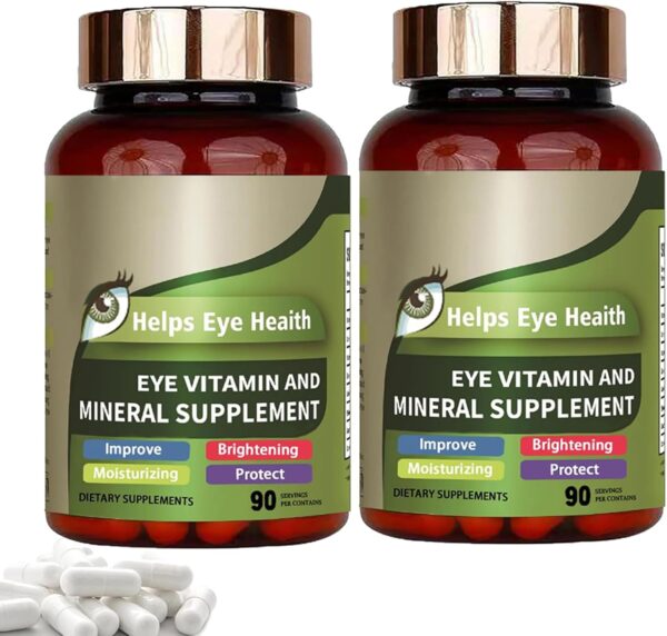 Eye Vitamins and Mineral Supplement,Vitaminas para los ojos， Lutein 180 Mg with Zeaxanthin, Lutein and Zeaxanthin Supplements, Vitamins C & E to Support Eye Health Supplements, 90 Capsules (2PCS)