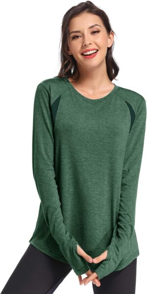 Muzniuer Long Sleeve Workout Tops for Women-Plain Long Sleeve Shirts Yoga Tops Gym Sports T-Shirt with Thumb Hole