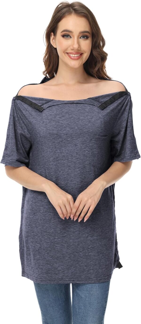 Unisex Snap Post Shoulder Surgery Shirts After Rotator Cuff Surgery Shirt Tear Away Chemo Port Adaptive Clothing