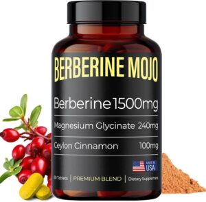 Berberine Supplement 1500mg with Magnesium Glycinate 240mg & Ceylon Cinnamon 100mg - Natural Weight Management, Gut Health, High Potency & Absorption, Made in USA - 60 Tablets