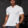 JMIERR Mens Muscle Slim T Shirt V-Neck Longline Henley Shirt Gym Workout Athletic Tee Shirts