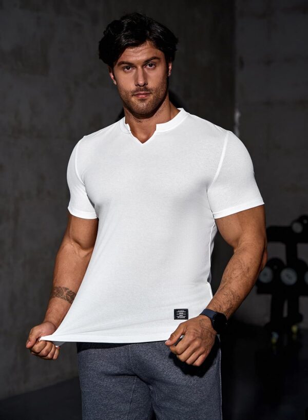JMIERR Mens Muscle Slim T Shirt V-Neck Longline Henley Shirt Gym Workout Athletic Tee Shirts