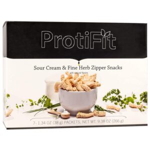 PROTIFIT - High Protein Diet Zipper Snacks, 15g Protein, Low Calorie, Low Sugar, Low Fat, Ideal Protein Compatible, 7 Servings Per Box (Sour Cream & Fine Herb)