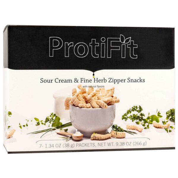 PROTIFIT - High Protein Diet Zipper Snacks, 15g Protein, Low Calorie, Low Sugar, Low Fat, Ideal Protein Compatible, 7 Servings Per Box (Sour Cream & Fine Herb)