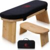 Folding Meditation Bench with Velvet Cushion & Carry Bag - Bamboo Yoga Stool, Seiza Prayer Bench, Travel Meditation Seat - Comfortable Kneeling Chair for Mindfulness, Zen Practice Meditation Stool