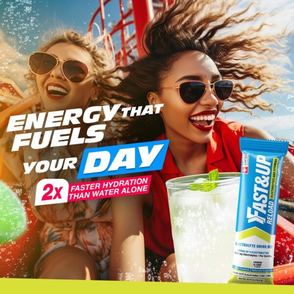 FAST&UP Reload – Lemon & Lime - Refreshing Electrolyte Drink Mix | Hydration Powder Packets | 1500 mg Electrolytes + Vitamins C & B12 | Easy to Open Single Serving Pack | 15 Servings