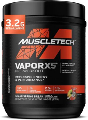 Pre Workout Powder | MuscleTech Vapor X5 for Men & Women, Energy Drink Mix Sports Nutrition Pre-Workout Miami Spring Break (30 Servings)-Package Varies