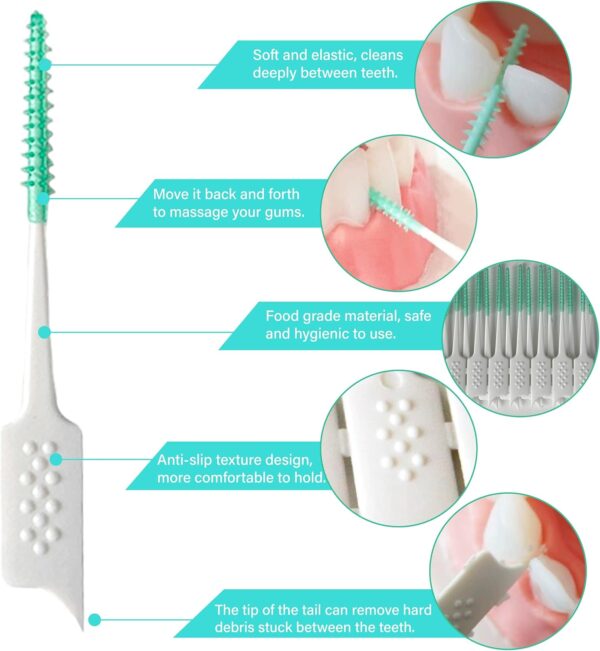 Dental Floss Picks Soft Silicone interdental Brush, Braces Brush, Floss Picks for Teeth, interdental Brush, Disposable interdental Brush, Suitable for Cleaning Teeth Health(Green, 160pcs)