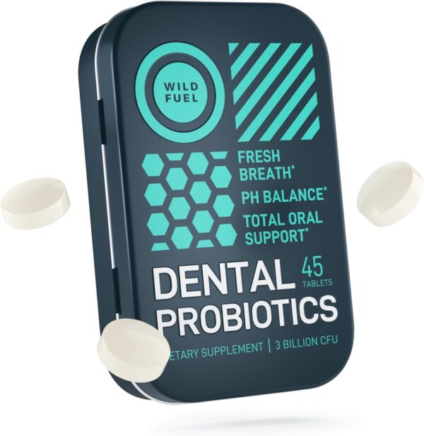 WILD FUEL Dental Probiotic for Teeth and Gums - Lactobacillus Salivarius Probiotic 3bn CFU Fights Bad Breath, Restores Healthy Bacteria - Oral Probiotics - 45 Tablets for Fresh Breath in a Travel Tin