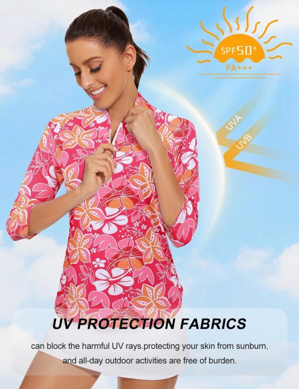 Cucuchy Womens Golf Shirt Quick Dry 3/4 Sleeve Quarter Zip Polo Workout Tops Tennis Shirts S-XXL