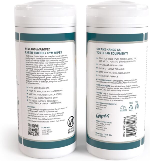Wipex Original Fitness Equipment Wipes - Natural Plant Based Gym Wipes, Clean Surfaces at Home or Gym, Use as a Yoga Mat Cleaner, Peloton Cleaners - Lemongrass & Vinegar, 50 Count (Pack of 3)