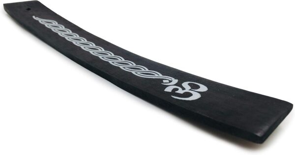 Incense Holder with Om Symbol - Black Wooden Tray with Painted White Om Design - for Incense Sticks, Meditation Accessories, Room Decor - 10 Inches