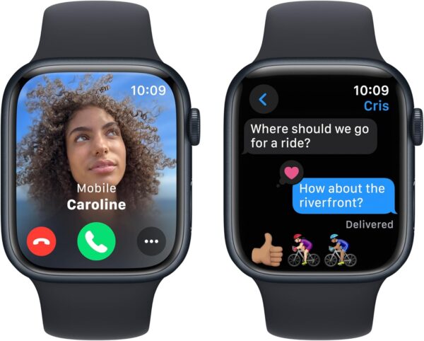 Apple Watch Series 9 [GPS 45mm] Midnight Aluminum Case with Midnight Sport Band M/L (Renewed)