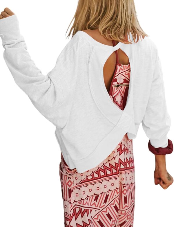 Women's Open Back Workout Crop Top Long Sleeve Casual Athletic Shirts Yoga Tee