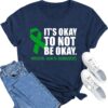 MAIHUN Womens Green Ribbon Awareness Shirts Mental Health Matters Tshirt Inspirational Tee Top