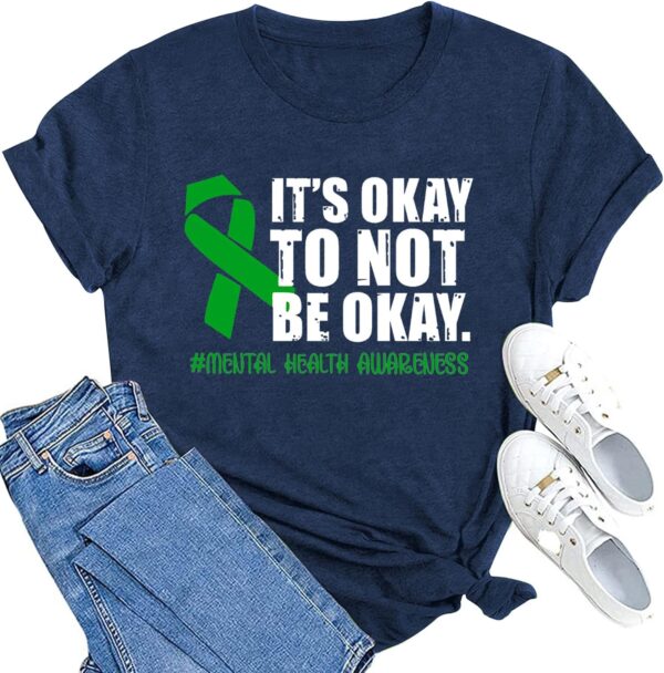MAIHUN Womens Green Ribbon Awareness Shirts Mental Health Matters Tshirt Inspirational Tee Top
