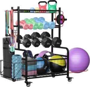 Weight Rack for Dumbbells, Dumbbell Rack Home Gym Storage Stand for Yoga Mat Kettlebells and Strength Training Fitness Equipment, Weight Holder Rack for Dumbbells with Wheels