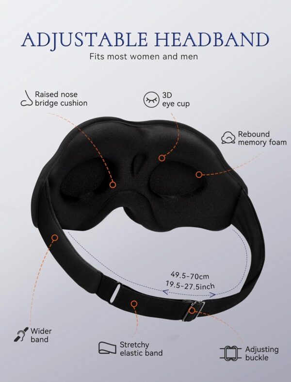 Sleep Mask Blackout for Men Women: Lightweight 3D Contoured Eye Mask for Lash Extensions - Adjustable Strap Washable Zero Pressure - Perfect for Side Sleepers Airplane Travel Yoga Meditation Black