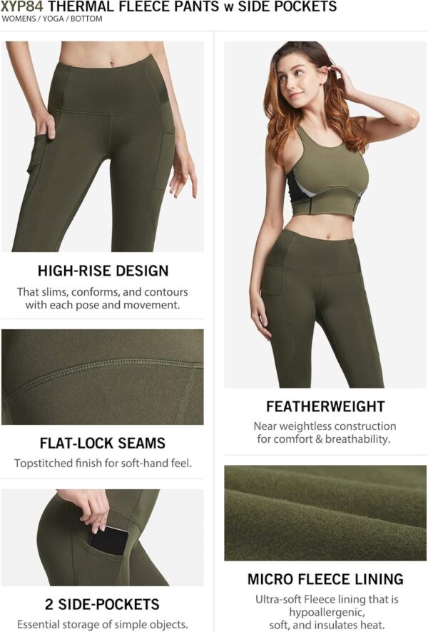 TSLA Women's Thermal Yoga Pants, High Waist Warm Fleece Lined Leggings, Winter Workout Running Tights with Pockets