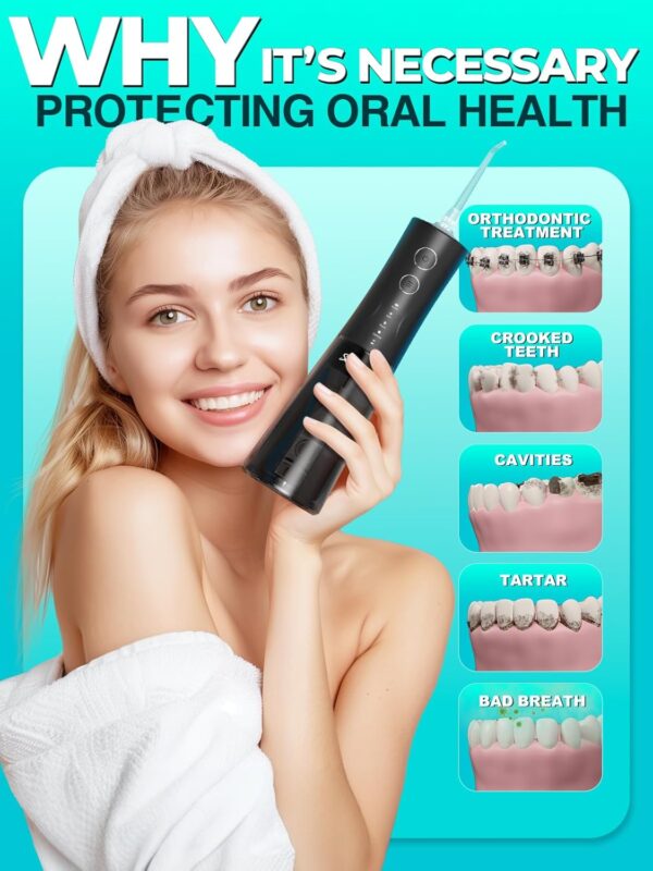 Water Dental Flosser Teeth Pick: Portable Cordless Water Dental Piks 300ML Rechargeable Picks Pik IPX7 Waterproof Oral Irrigator Travel Flossers Teeth Cleaning Gum Care Deep Flossing for Home Shower
