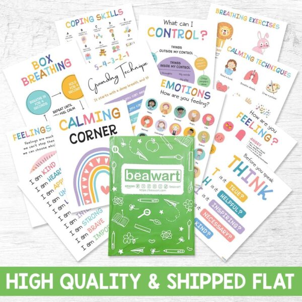 BEAWART 9 Calming Corner Classroom Posters, Mental Health Posters Therapy Office Decor ,Calm Down Corner Coping Skills Wall Art for Kids Toddler Classroom Preschool Homeschool Decoration, Feelings