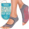 Tucketts Toeless Pilates Socks with Grips for Women, Non-Slip Barre Yoga Socks with Grips for Barefoot Workouts, Sizes 5-13