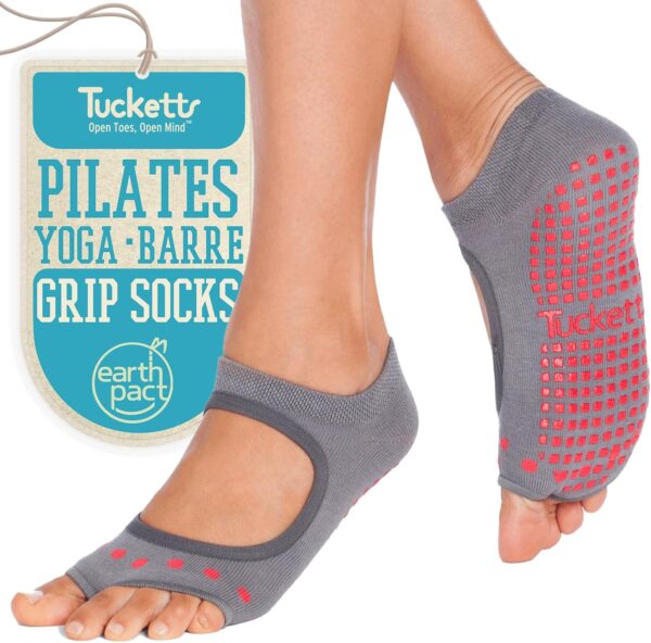 Tucketts Toeless Pilates Socks with Grips for Women, Non-Slip Barre Yoga Socks with Grips for Barefoot Workouts, Sizes 5-13