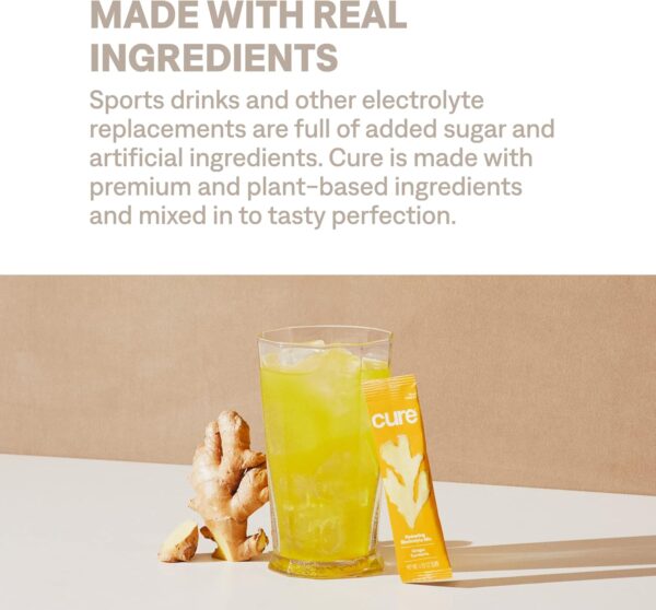 Cure Hydrating Electrolyte Mix | Powder for Dehydration Relief | Made with Coconut Water | No Added Sugar | FSA & HSA | Vegan | Paleo Friendly | Pouch of 14 Packets - Ginger Turmeric