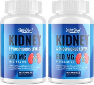 Kidney Support Supplement Cleanse Detox Kidney Chitosan Oligosaccharides Supplement, Niacinamide 600mg, Kidney & Phosphorus Levels, for Adult (2 Bottle)