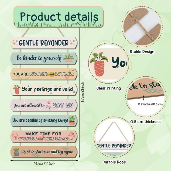 CHDITB Gentle Reminders Wooden Sign For Kids Room, 8pcs Positive Affirmations Wall Decor, Mental Health Wellbeing Art Therapy Office Sign, Reminding Hanging Art School Nursery Artwork