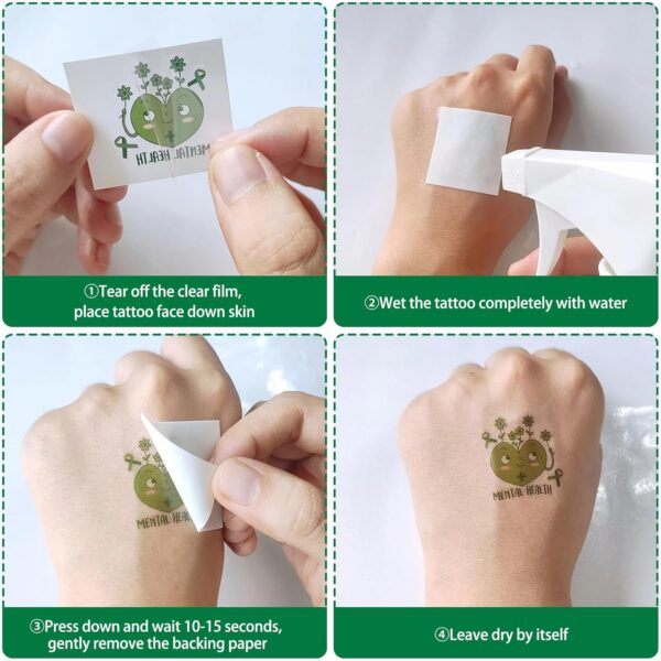 Mental Health Awareness Items Temporary Tattoos - 24 Sheet Green Support Encouragement Self-Motivation Tattoo Stickers, Ideal for Therapists Parents Educators to Spread Positive Vibes