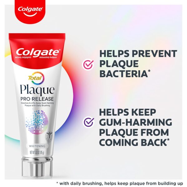 71AlL86cPsL._SL1500_.jpg Colgate Total Plaque Pro Release Whitening Toothpaste, 2 Pack, 3.0 Oz Tubes