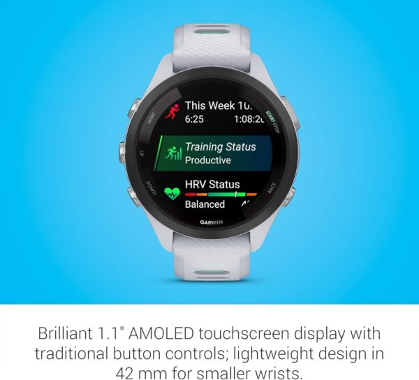Garmin Forerunner 265S Advanced Multisport Touchscreen Smartwatch, Whitestone | Heart Rate Monitor, Training Stats, Daily Suggested Workouts, Up to 15 Day Battery Life with Signature Gift Bundle