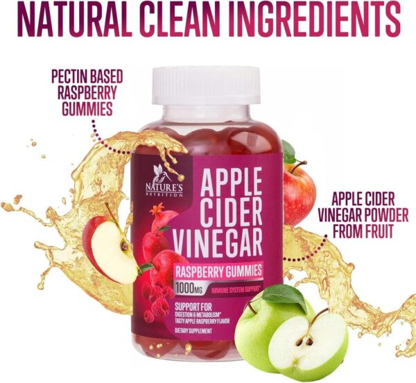 Apple Cider Vinegar Gummies 1000mg for Detox & Cleanse, ACV Gummy Vitamin B12 for Digestion Metabolism & Immune Health Support, Natural Apple Raspberry Flavor, Gluten Free & Vegan - 120 Gummies