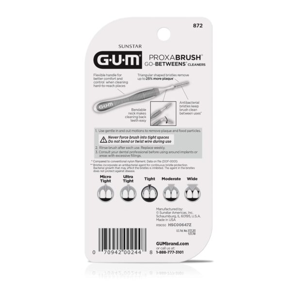 GUM Proxabrush Go-Betweens - Tight - Interdental Brushes - Soft Bristled Dental Picks for Plaque Removal Health - Safe for Braces & Dental Devices, 10ct (6pk)