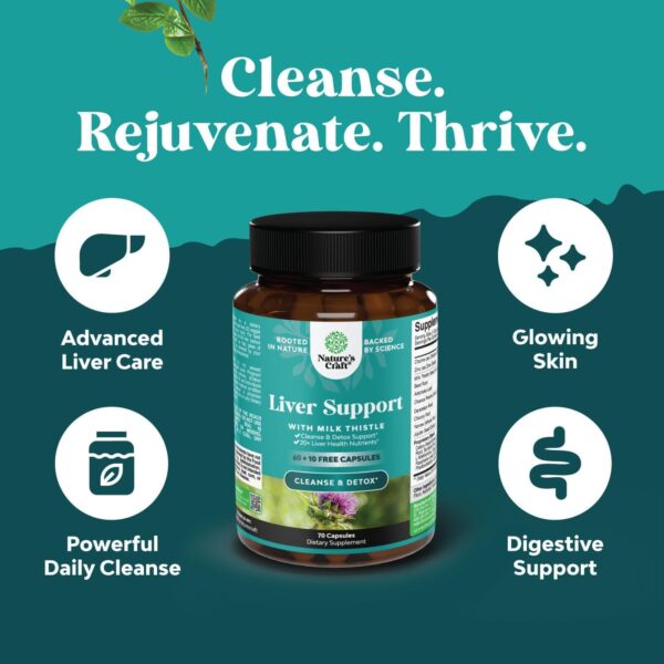 71AvXIzOa9L._AC_SL1500_.jpg Liver Cleanse Detox & Repair 70 Capsules - Herbal Liver Support Milk Thistle Supplement - Silymarin Milk Thistle Supplements with Dandelion Root, Choline, Beetroot & Artichoke Extract