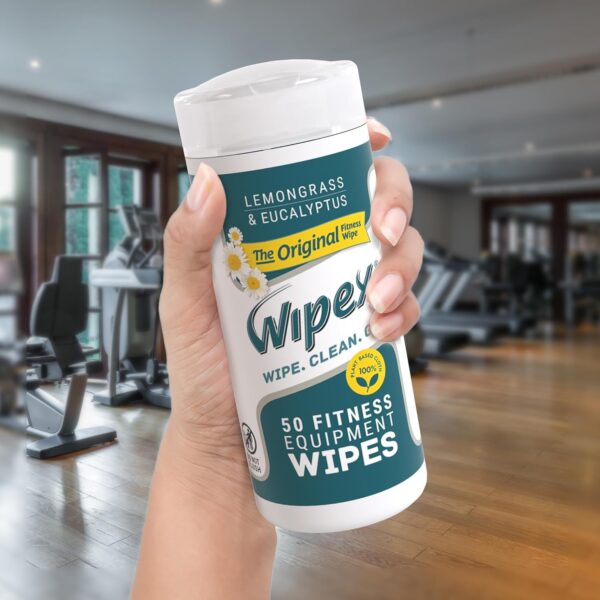 Wipex Original Fitness Equipment Wipes - Natural Plant Based Gym Wipes, Clean Surfaces at Home or Gym, Use as a Yoga Mat Cleaner, Peloton Cleaners - Lemongrass & Vinegar, 50 Count (Pack of 3)