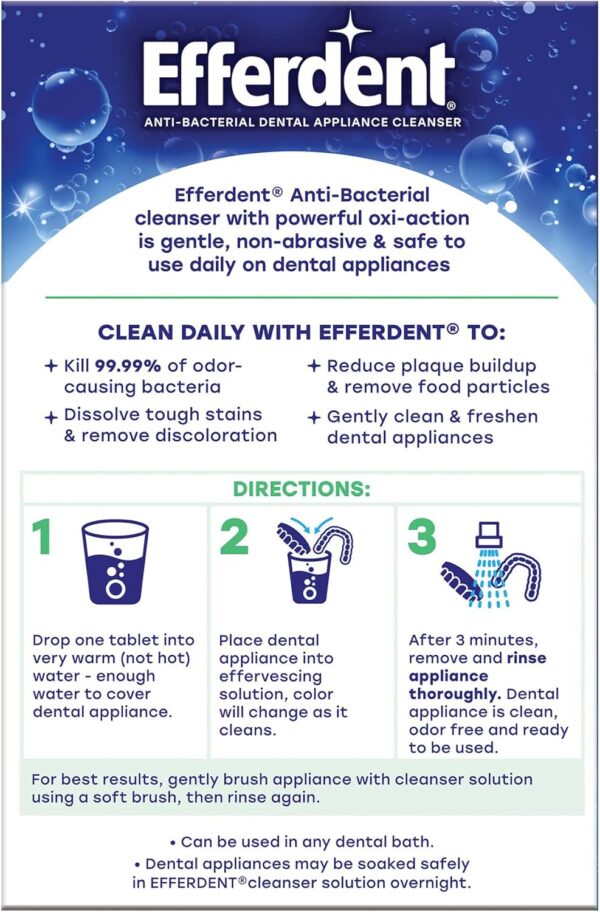 71Ay1IR2X4L._AC_SL1500_.jpg Efferdent Retainer Cleaning Tablets, Denture Cleaning Tablets for Dental Appliances, Minty Fresh & Clean, 126 Count