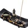 Jovivi Zen Garden Set Buddha Statue w/Tealight Candle Holder, Rocks & Incense Burner Holder & Wood Tray for Yoga Meditation Home Table Decor Gift