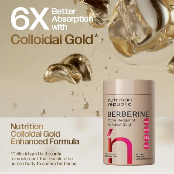 Berberine Supplement 1450mg, Ultra High Potency Berberine Complex with Citrus Bergamot, Colloidal Gold & Berberine Hcl, Dihydroberberine Supplement, 180 Veggie Capsules