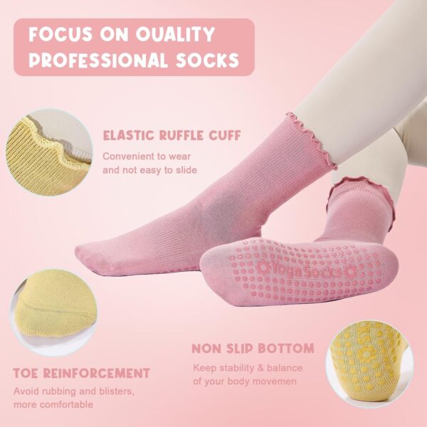 Pilates Socks with Grips for Women,3 Pairs Cotton Non Slip Yoga Crew Socks for Barre, Ballet, Dance, Workouts