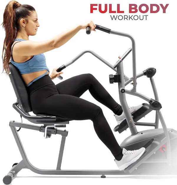 Sunny Health & Fitness Compact Performance Recumbent Bike w/Dual Motion Arm/Leg Exercisers for Senior Home Training w/Quick Adjust Seat & Optional Exclusive Free SunnyFit App Bluetooth Connectivity